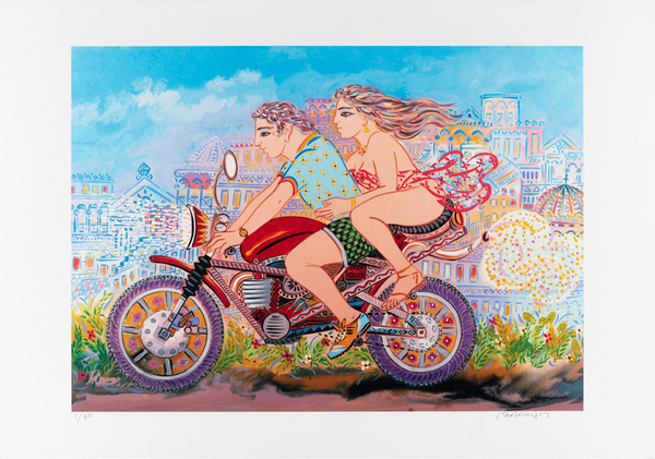 Couple on motorcycle