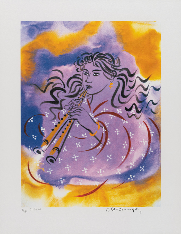 Woman with double flute